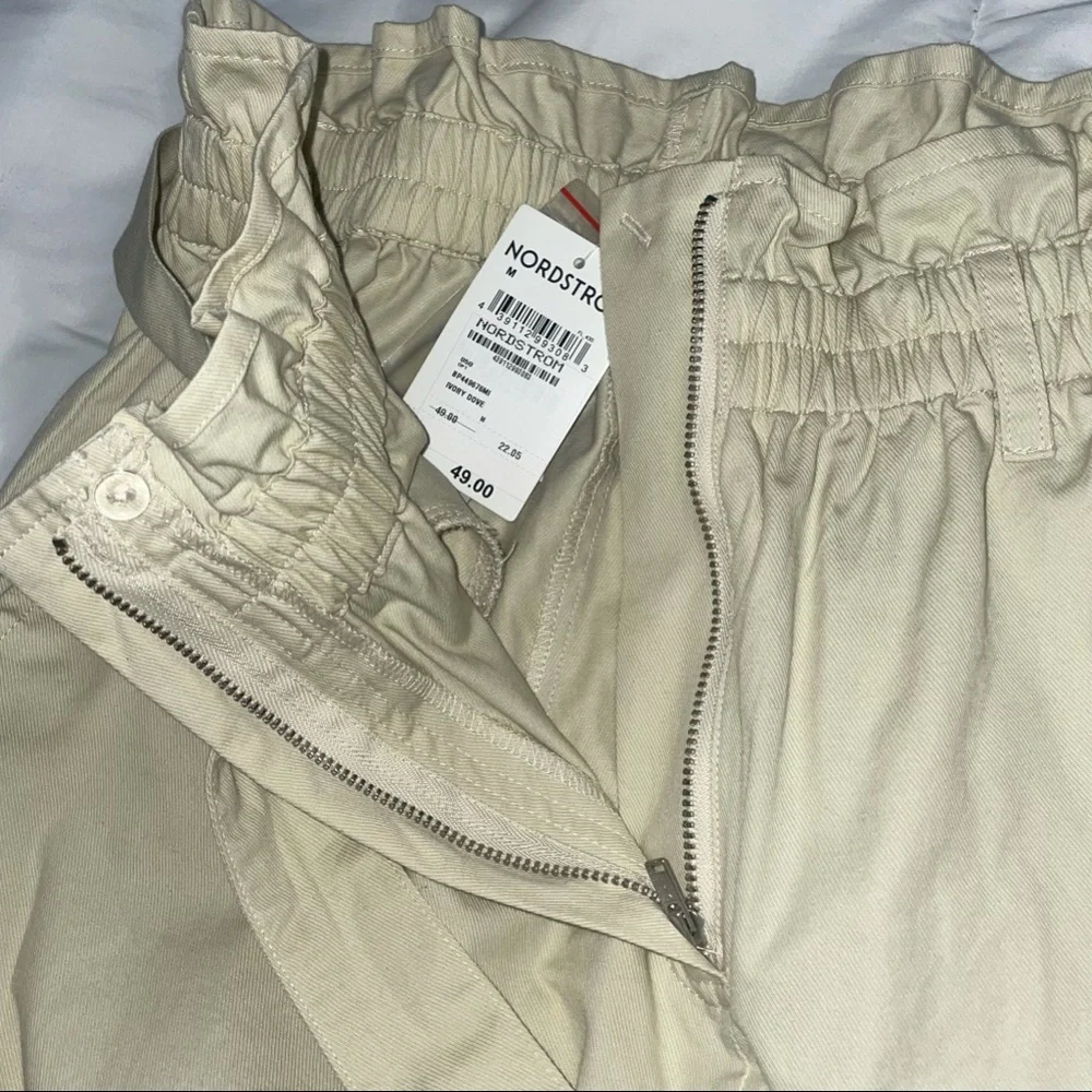 NWT BP Ivory Dove Paper Bag Belted Elastic Waist Pants - Picture 5 of 12